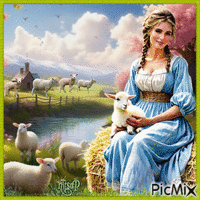 Woman with sheep - Bezmaksas animēts GIF