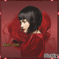 minou52--kvinna på röd bg - Gratis animerad GIF
