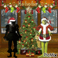 Santa Pennywise and Grinch Christmas анимиран GIF