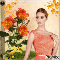 mujer de rosas  orange animasyonlu GIF