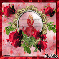 Woman-female-red-roses animovaný GIF