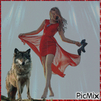 Woman & wolf animirani GIF