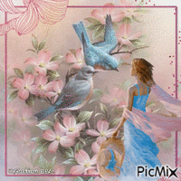 La belle et les oiseaux par BBM Gif Animado