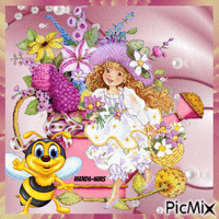 Spring season girl bee animerad GIF