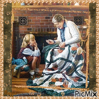 granny making a quilt Gif Animado