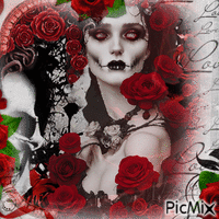 Hexe und rote Rosen