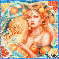 Summer woman orange blue fruit - Бесплатный анимированный гифка
