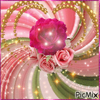 Розовая роза с сердечкой - Free animated GIF