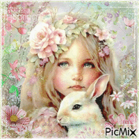 Spring Fantasy With a Bunny - GIF animé gratuit