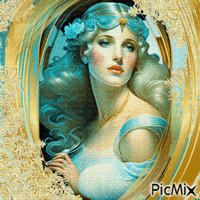 Femme - Doré et turquoise. - Безплатен анимиран GIF