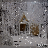 Brown Cottage in Snow animowany gif