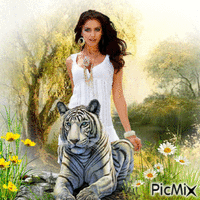 femme et tigre - GIF animé gratuit