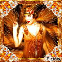 Art Deco woman in Orange анимированный гифка