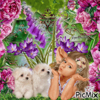 Léona et ses chiens Souky et Inki - GIF animé gratuit