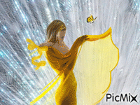 femme robe jaune - GIF animado gratis