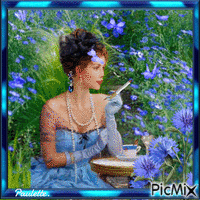 femme en bleu GIF animé