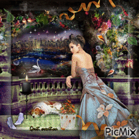 Her dreams on a starry summer night GIF animata