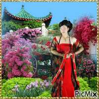 Geisha dans le jardin - GIF animado gratis