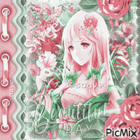 Anime girl pink green - Gratis animerad GIF