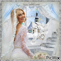 Une mariée devant une fenêtre - Animovaný GIF zadarmo