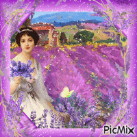 Vintage woman in a lavender field