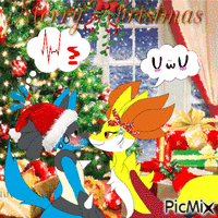 Christmas Lucario and Delphox animoitu GIF