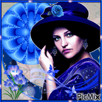 Femme au chapeau bleu - GIF animasi gratis