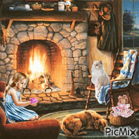 Evening by the fireplace. GIF animado