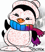 Pingouin dans la neige ♥ - Animovaný GIF zadarmo