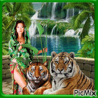 Die Frau und ihre Tiger - Gratis geanimeerde GIF