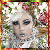 woman in snow flowers - Gratis geanimeerde GIF