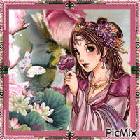 Girl with flower... animuotas GIF