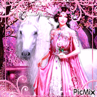 Princesse et son cheval en rose...concours - Ücretsiz animasyonlu GIF