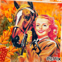 Femme et cheval анимированный гифка