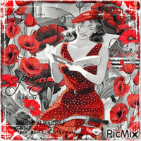 Woman and poppies - Vintage - GIF animé gratuit