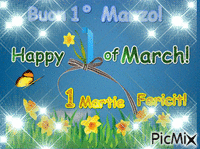 Buon 1° Marzo! Happy 1 of March! 1 Martiie Fericit geanimeerde GIF