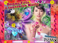 Fleurs, papillons - Bonne Fête à toutes les Marie & Amitiés. - Ücretsiz animasyonlu GIF