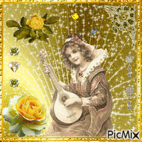 Vintage Lady With Lute Animated GIF