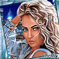 portrait d'une blonde aux yeux bleus🌹🎄❤️ - Безплатен анимиран GIF