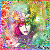 spring rainbow woman - Gratis geanimeerde GIF
