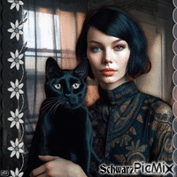 Schwarze Katze und Frauen - GIF animé gratuit