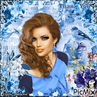 Portrait de femme _ tons  bleu - Gratis animerad GIF