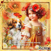 Dog girl children poppy - Besplatni animirani GIF