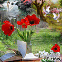 TULIPS AND BOOK - Free animated GIF