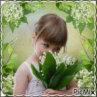 La niña con las flores. анимированный гифка