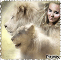 Portrait de Femme et Lions Blancs