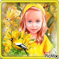 Petite fille et les tulipes - GIF animate gratis