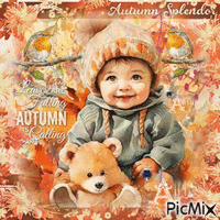 Autumn boy children watercolor - GIF animé gratuit