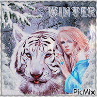 Frau und Tiger im Winter