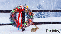 snowy Wreath and Bunny Gif Animado